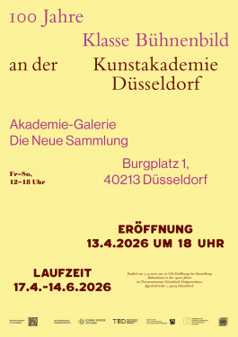 Ausstellungsplakat, bunter Text auf buntem Hintergrund 