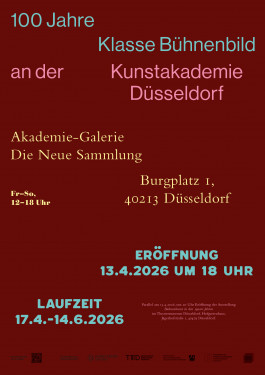 Ausstellungsplakat, bunter Text auf buntem Hintergrund 